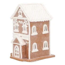 LED Lebkuchenhaus, Braun-weiß, Modelliermasse, 19 Cm