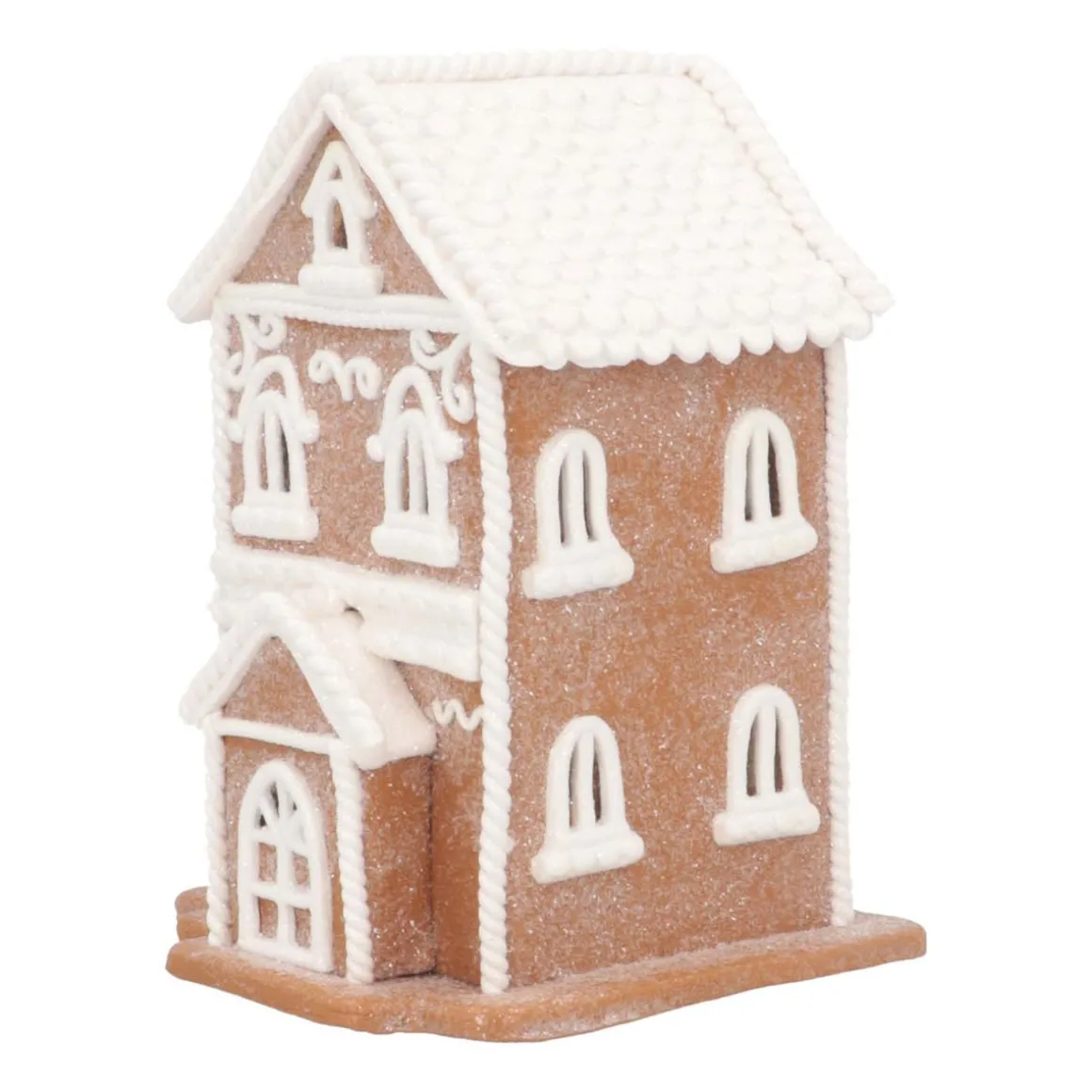 LED Lebkuchenhaus, Braun-weiß, Modelliermasse, 19 Cm