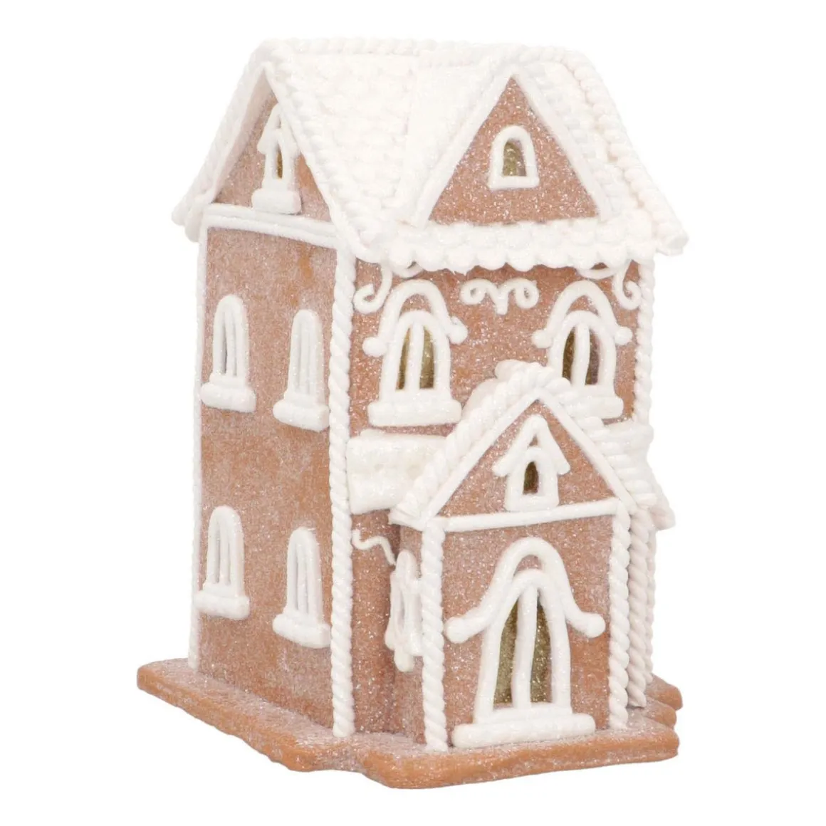 LED Lebkuchenhaus, Braun-weiß, Modelliermasse, 19 Cm