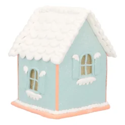 LED Lebkuchenhaus, Hellblau, Modelliermasse, 14 Cm