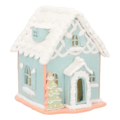LED Lebkuchenhaus, Hellblau, Modelliermasse, 14 Cm