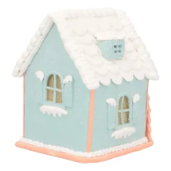 LED Lebkuchenhaus, Hellblau, Modelliermasse, 14 Cm