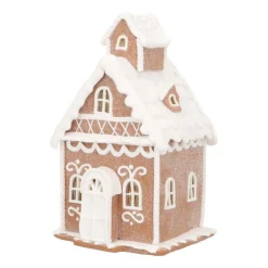 LED Lebkuchenhaus Kirche, Braun-weiß, Modelliermasse, 19 Cm