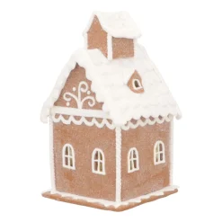 LED Lebkuchenhaus Kirche, Braun-weiß, Modelliermasse, 19 Cm