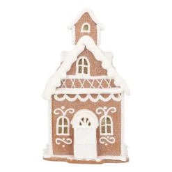 LED Lebkuchenhaus Kirche, Braun-weiß, Modelliermasse, 19 Cm