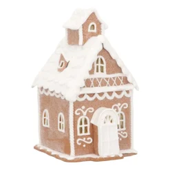 LED Lebkuchenhaus Kirche, Braun-weiß, Modelliermasse, 19 Cm