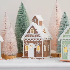 LED Lebkuchenhaus Kirche, Braun-weiß, Modelliermasse, 19 Cm