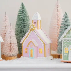 LED Lebkuchenhaus Kirche, Rosa, Modelliermasse, 19 Cm