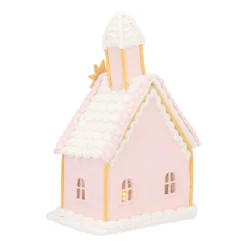 LED Lebkuchenhaus Kirche, Rosa, Modelliermasse, 19 Cm