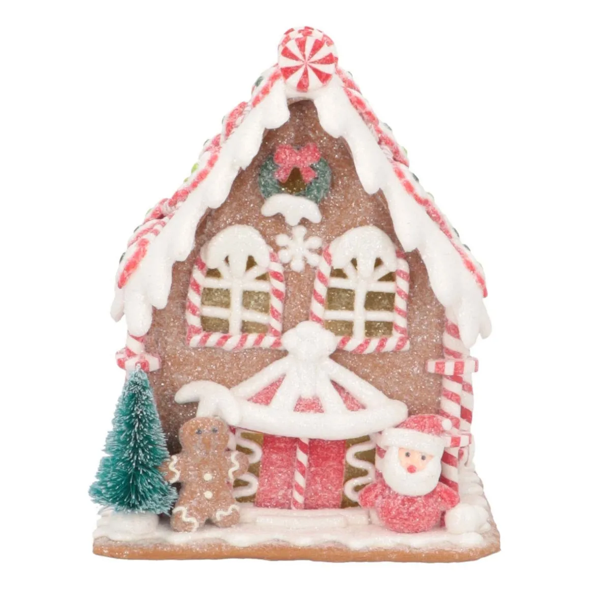 LED Lebkuchenhaus Mit Santa, Modelliermasse, 16 Cm