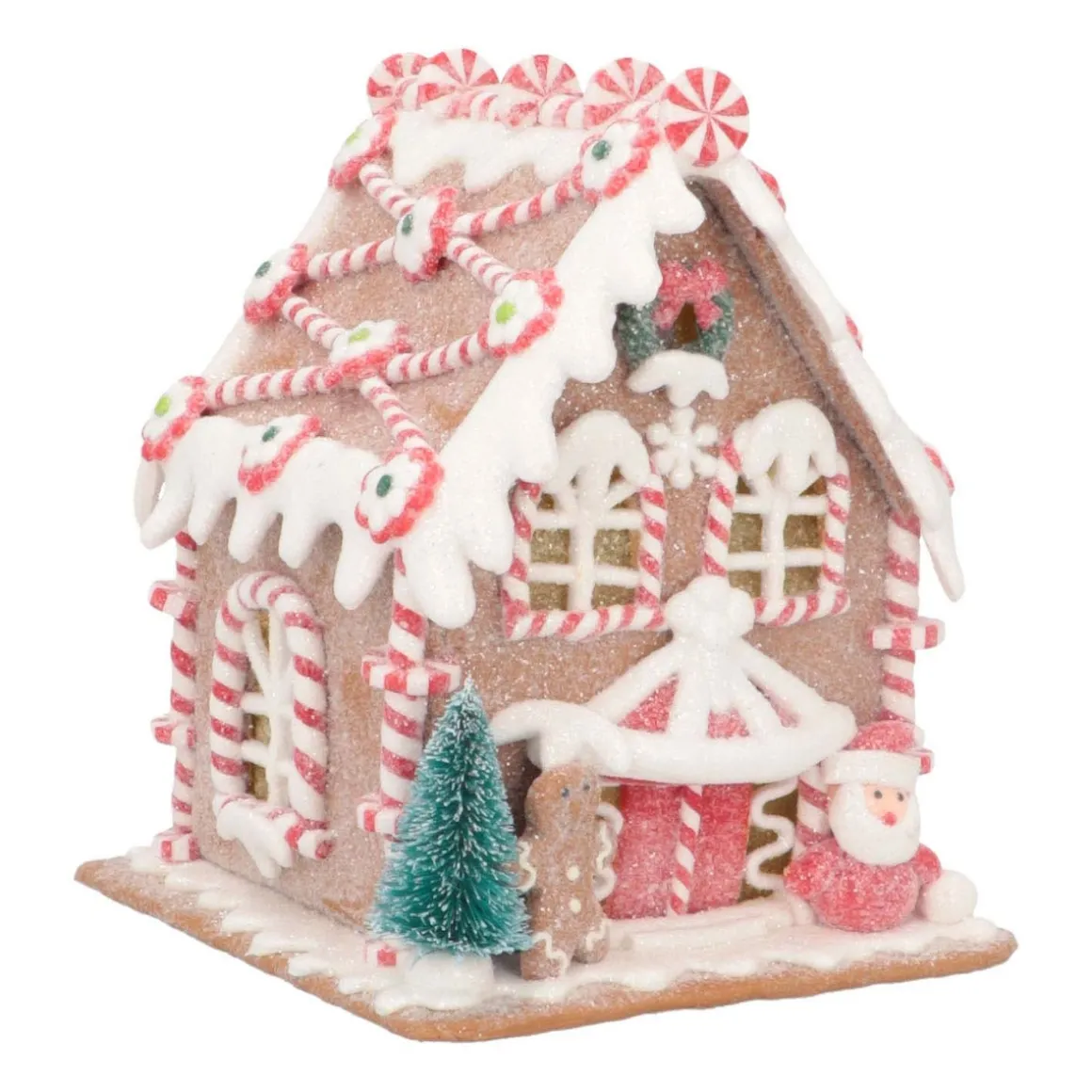 LED Lebkuchenhaus Mit Santa, Modelliermasse, 16 Cm