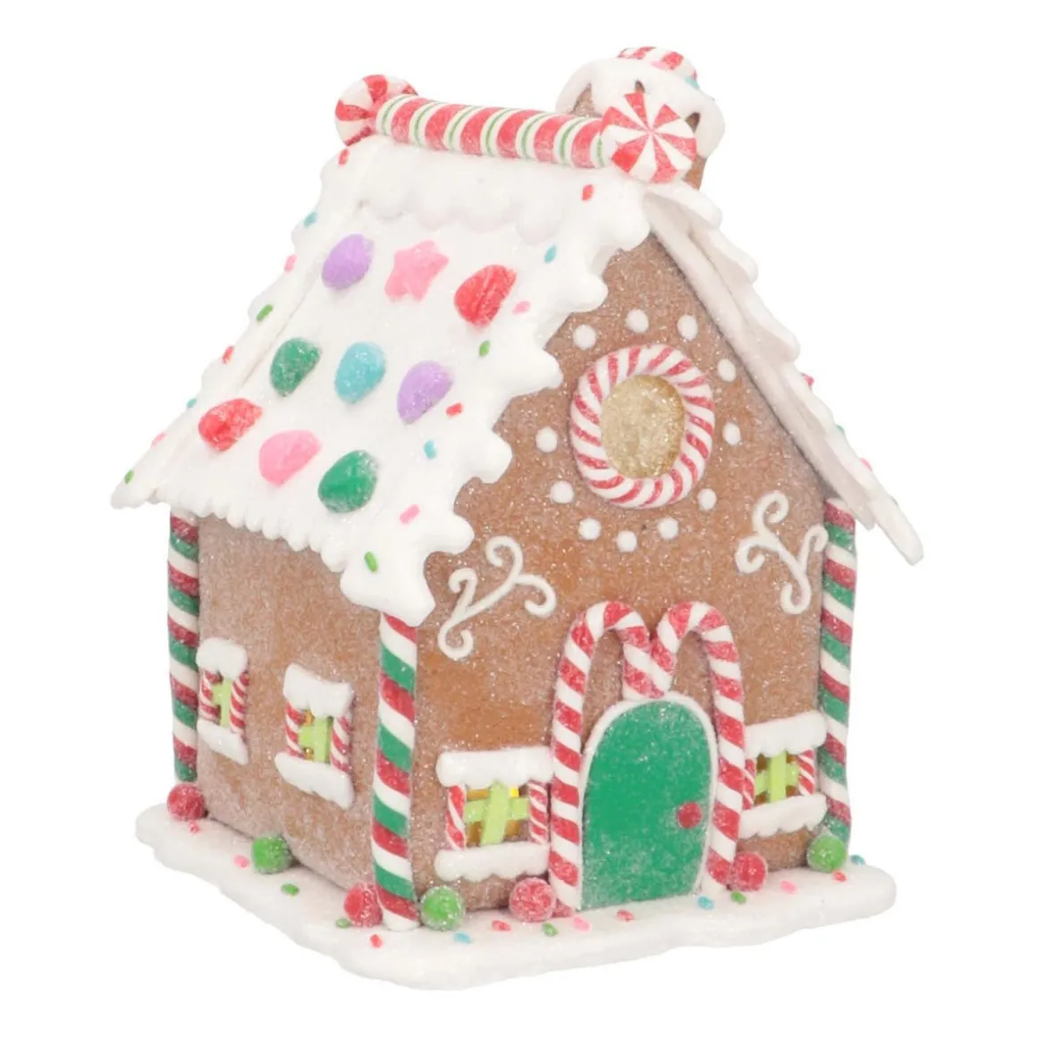 LED Lebkuchenhaus Mit Zuckerstangen, Modelliermasse, 15 Cm