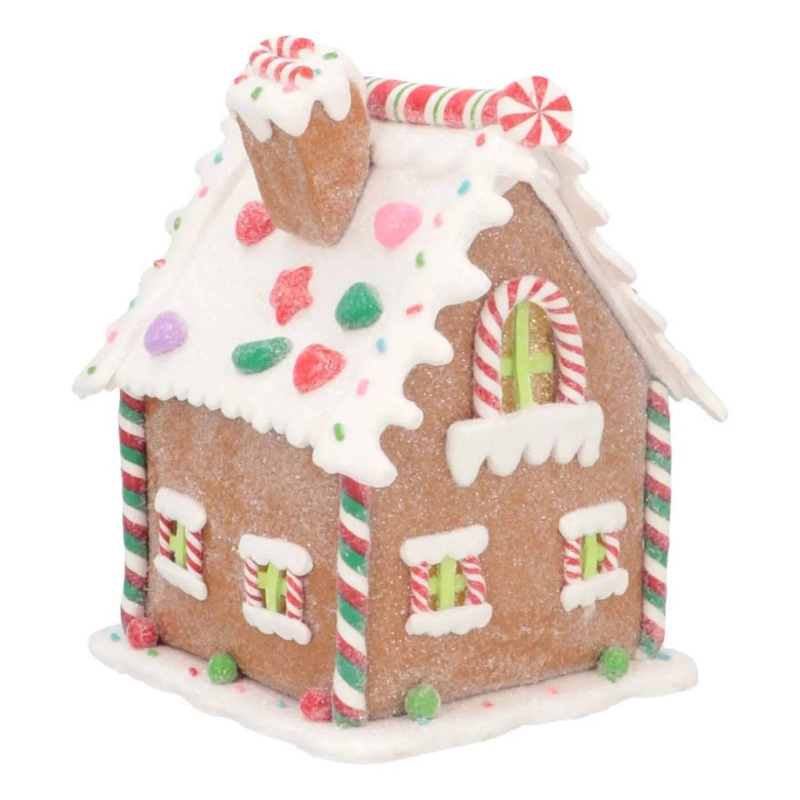 LED Lebkuchenhaus Mit Zuckerstangen, Modelliermasse, 15 Cm