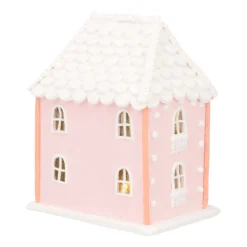 LED Lebkuchenhaus, Rosa-hellgrün, Modelliermasse, 19 Cm