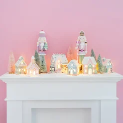 LED Lebkuchenhaus, Rosa-hellgrün, Modelliermasse, 19 Cm