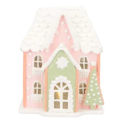 LED Lebkuchenhaus, Rosa-hellgrün, Modelliermasse, 19 Cm