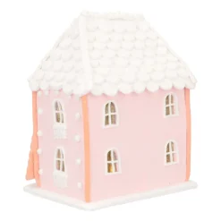LED Lebkuchenhaus, Rosa-hellgrün, Modelliermasse, 19 Cm