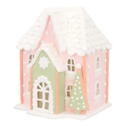 LED Lebkuchenhaus, Rosa-hellgrün, Modelliermasse, 19 Cm