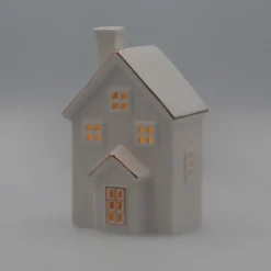 LED Lichthaus „Erker“, Klein, Weiß, Porzellan, 16 Cm