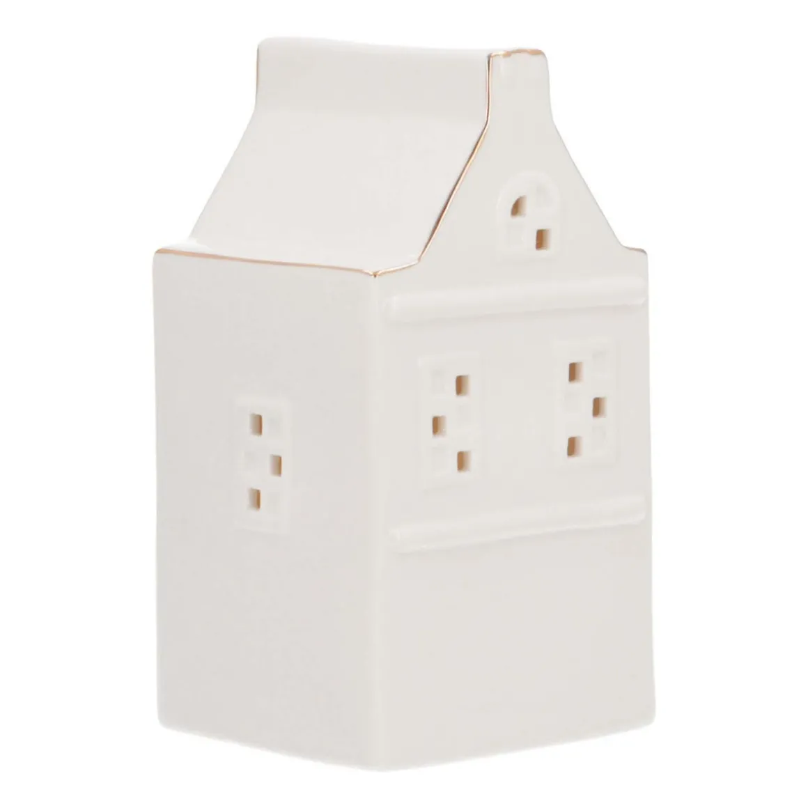 LED Lichthaus „Grachtenhaus“, Weiß, Porzellan, 17 Cm