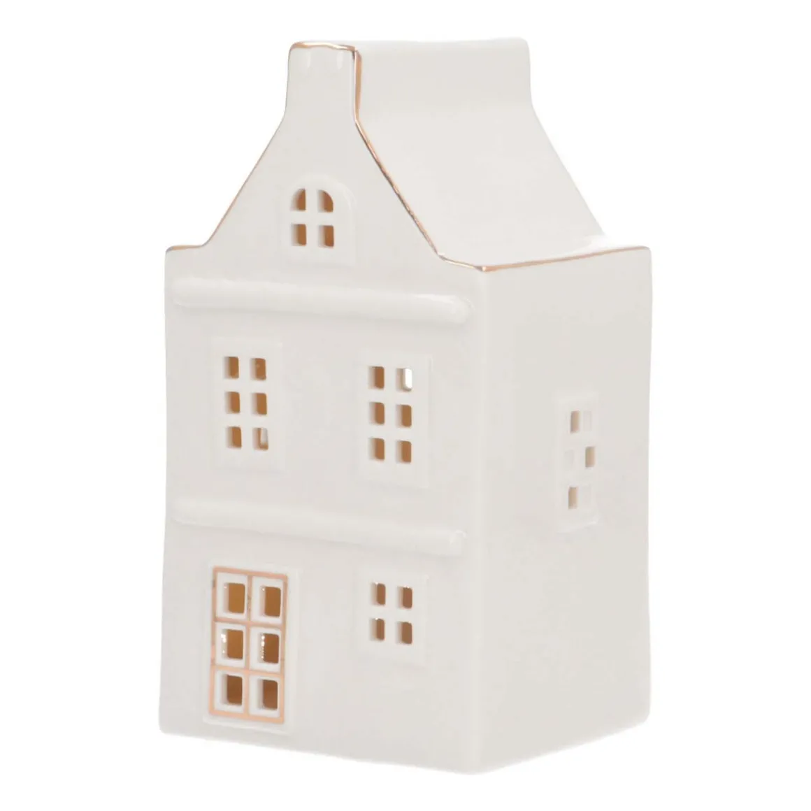 LED Lichthaus „Grachtenhaus“, Weiß, Porzellan, 17 Cm