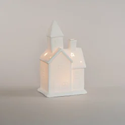 LED Lichthaus Kirche, Weiß, Porzellan, 21 Cm