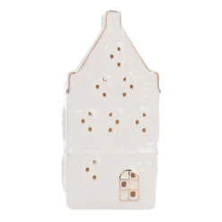 LED Lichthaus „Stufengiebel“, Weiß, Porzellan, 18 Cm