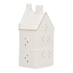 LED Lichthaus „Stufengiebel“, Weiß, Porzellan, 18 Cm