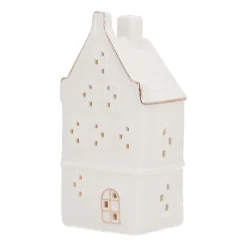 LED Lichthaus „Stufengiebel“, Weiß, Porzellan, 18 Cm
