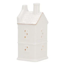 LED Lichthaus „Stufengiebel“, Weiß, Porzellan, 17 Cm