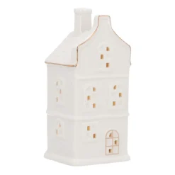 LED Lichthaus „Stufengiebel“, Weiß, Porzellan, 17 Cm