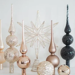 LED Stern Christbaumspitze, Champagner, Metall, 33 Cm