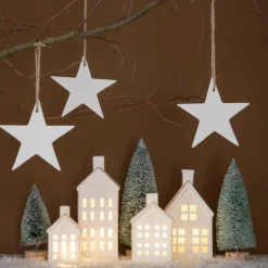 LED Weihnachtshaus, Weiß, Porzellan, 14 Cm