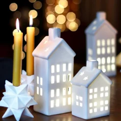 LED Weihnachtshaus, Weiß, Porzellan, 14 Cm