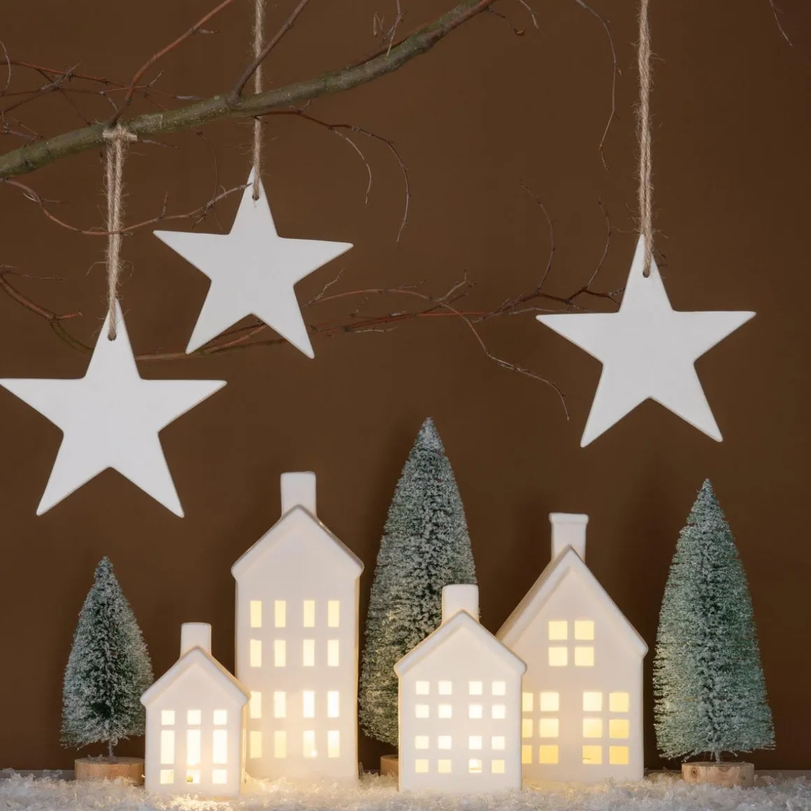 LED Weihnachtshaus, Weiß, Porzellan, 21 Cm