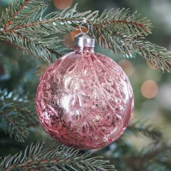 Luxuriöse Weihnachtskugel Krakelee Gemustert, Rosa, Glas, 10 Cm