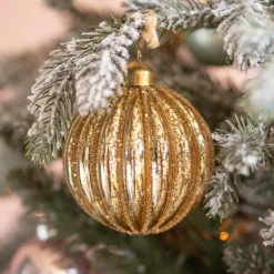 Luxuriöse Weihnachtskugel Lampion, Hellgold, Glas, 8 Cm