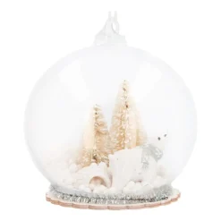 Luxuriöse Weihnachtskugel Eisbär Weiß, Aus Glas, 9 Cm