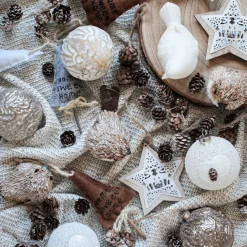 Luxuriöse Weihnachtskugel Mit Musterung Champagner, Aus Glas, 8 Cm