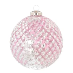 Luxuriöse Weihnachtskugel Zapfenmuster Rosa, Aus Glas, 10 Cm