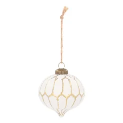 Luxuriöse Weihnachtskugel Zwiebelform, Weiß-champagner, Glas, 8 Cm