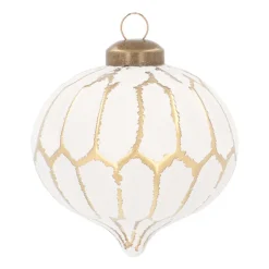 Luxuriöse Weihnachtskugel Zwiebelform, Weiß-champagner, Glas, 8 Cm