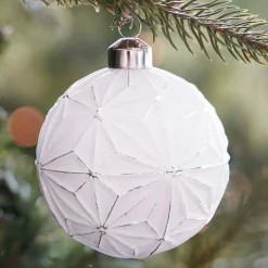 Luxuriöse Weihnachtskugel Geometrisches Design, Weiß, Glas, 8 Cm