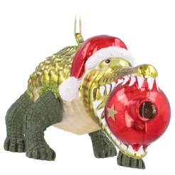 Luxuriöses Krokodil Mit Weihnachtsmütze Und Weihnachtskugel