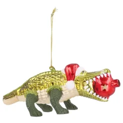 Luxuriöses Krokodil Mit Weihnachtsmütze Und Weihnachtskugel