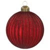 Matt-rote Craquelé-Weihnachtskugel Mit Glitzerlinien