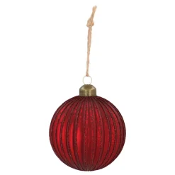 Matt-rote Craquelé-Weihnachtskugel Mit Glitzerlinien