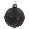 Mattschwarze Weihnachtskugel Mit Schwarzem Glitzerdekor