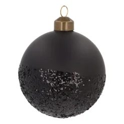 Mattschwarze Weihnachtskugel Mit Schwarzem Glitzerdekor