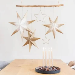 Papierstern, Weiß, Mit Goldglitzer & Lochmuster, 45 Cm